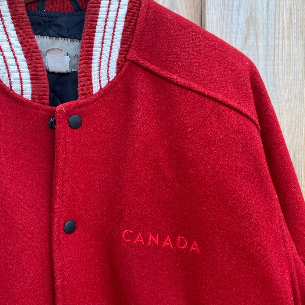 Unique Vintage Wool Retreat Canada Red Varsity Jacket made in Canada